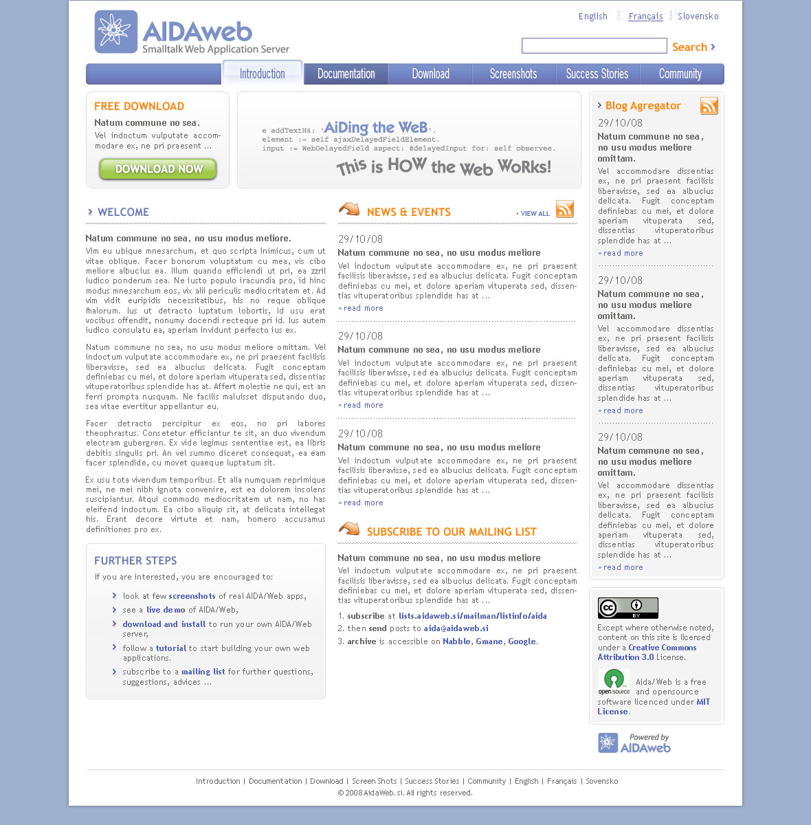 Aida/Web site first page design